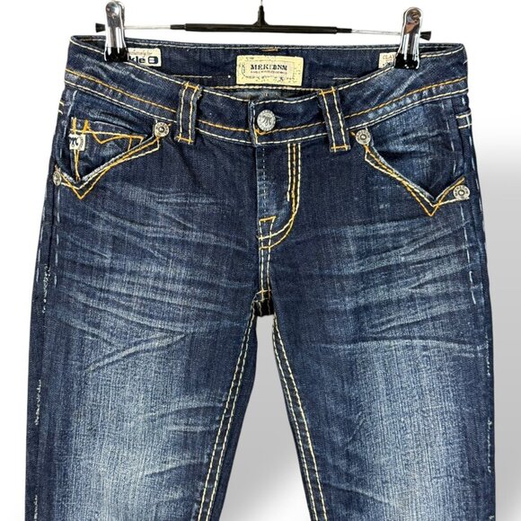 Mek Denim Jeans Womens Sz 26/32 Clayton Slim Boot Low-Rise Embroidered Flap - Picture 4 of 16